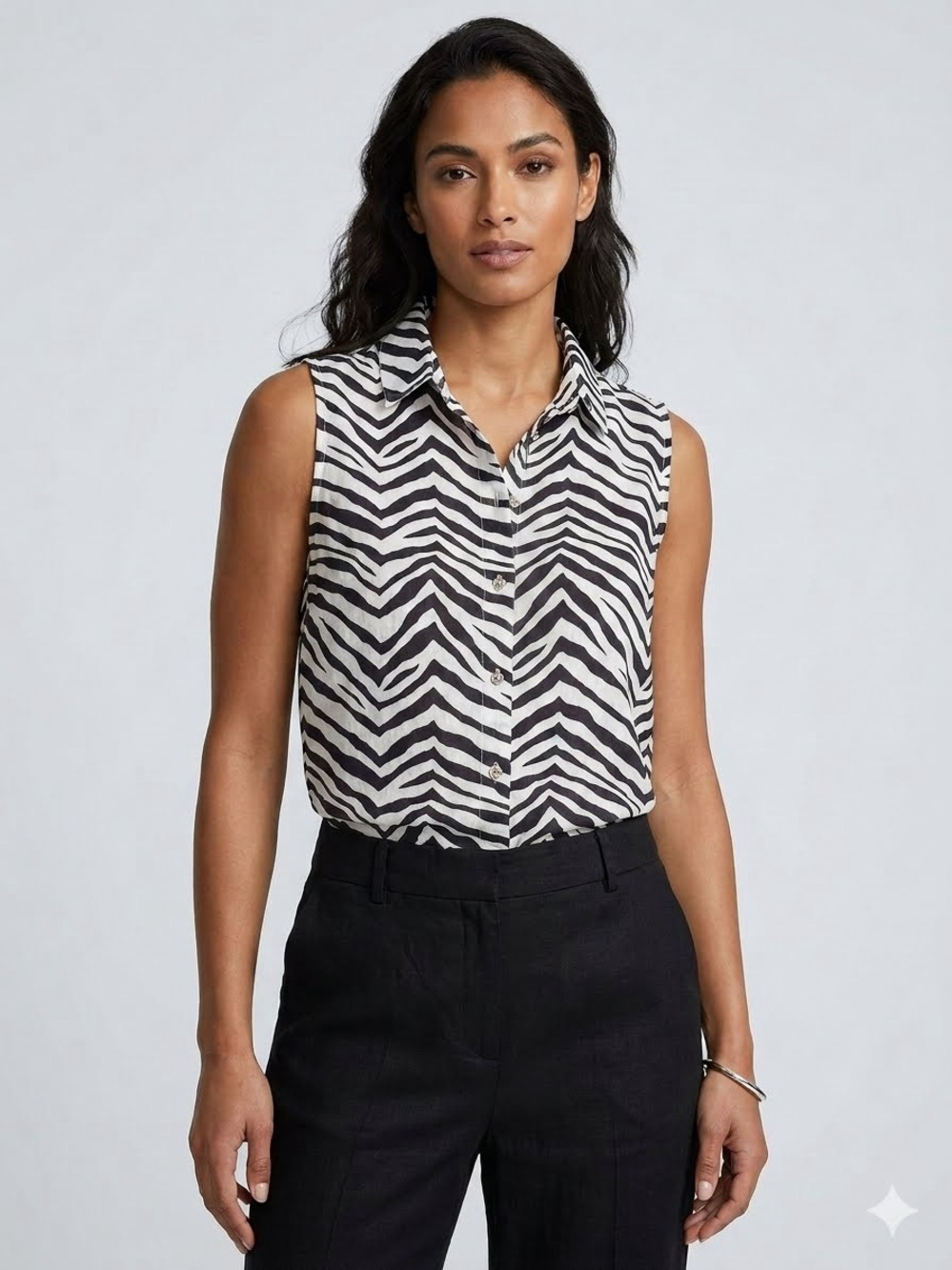 NWT Tahari 100% Linen Sleeveless Blouse Zebra Print Lightweight Shirt Size L